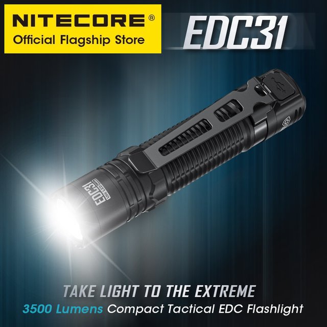 NITECORE EDC31 lampe de poche tactique compacte USB-C Rechargeable EDC torche de recherche 3500 Lumens, 3800 mAh 18650 batterie Li-ion