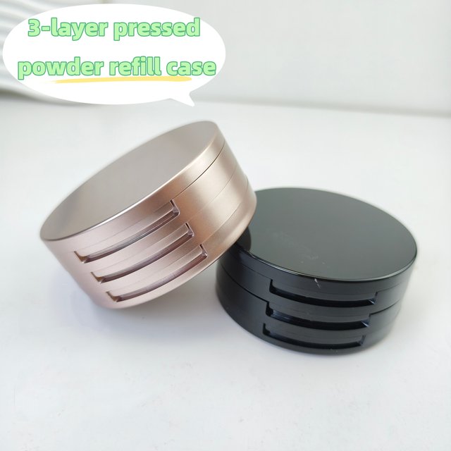 59mm Round Empty Powder Compact Case, 3-Layer Refillable DIY Palette with Mirror & Puff Holder for Pressed Powder Blush