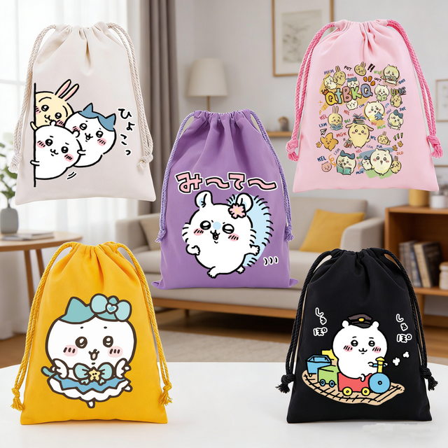 Chiikawas Hachiware Usagi Cartoon Anime Figures Drawstring Bags Travel Cosmetic Storage Bags Birthday Party Gift Candy Pouch