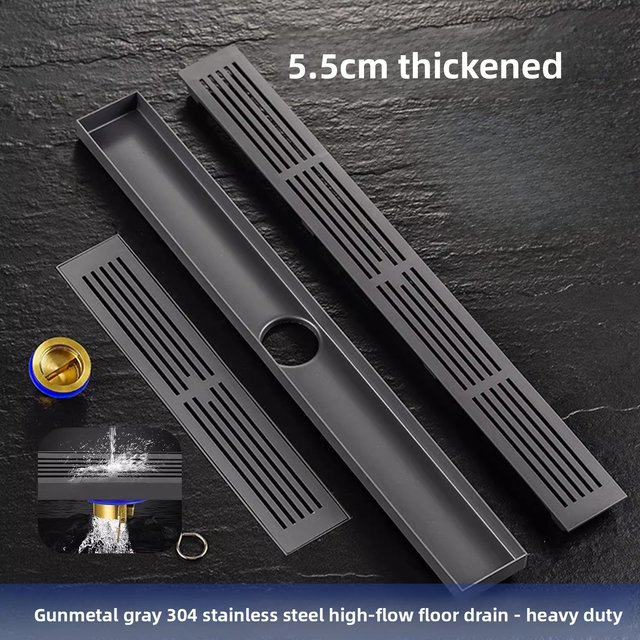 5.5CM gray extremely narrow 304 stainless steel floor drain linear rectangular bathroom deodorant large displacement floor drain