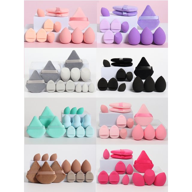 A 12 Piece Set of Versatile Makeup Sponges, Consisting of 3 Loose Powder Puffs, 3 Mini Cushion Powder Puffs, 3 Beauty Eggs, and