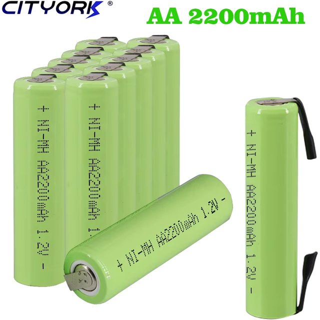 CITYORK Battery AA 2200mAh 1.2V Rechargeable NiMH AA Batteries with Welding Tabs For Philips Electric Toothbrush Shaver 2A
