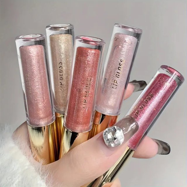 Sparkling Golden Metallic Lip Gloss,Sparkling Lip Glaze Face Brightening Highlighter,Moisturizing Tinted Gel for All Skin Types
