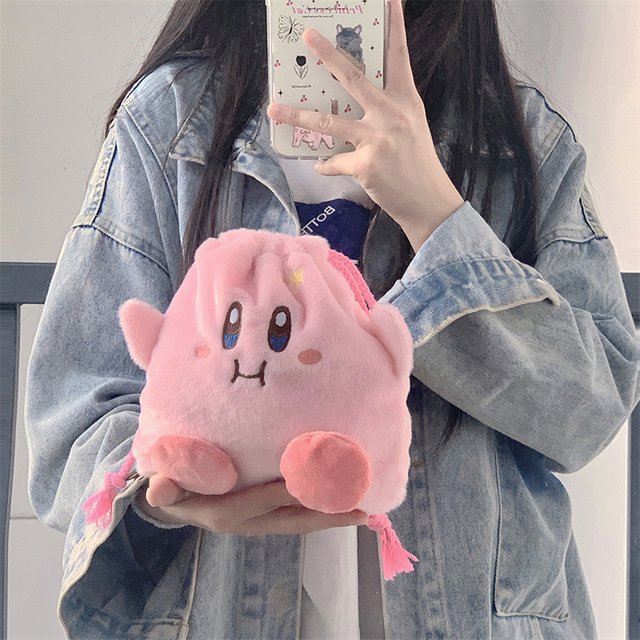 19x18cm Kirby Drawstring Anime Bag Game Peripherals Cute Pink Portable Storage Cosmetic Bag Coin Purse Creative Birthday Gift