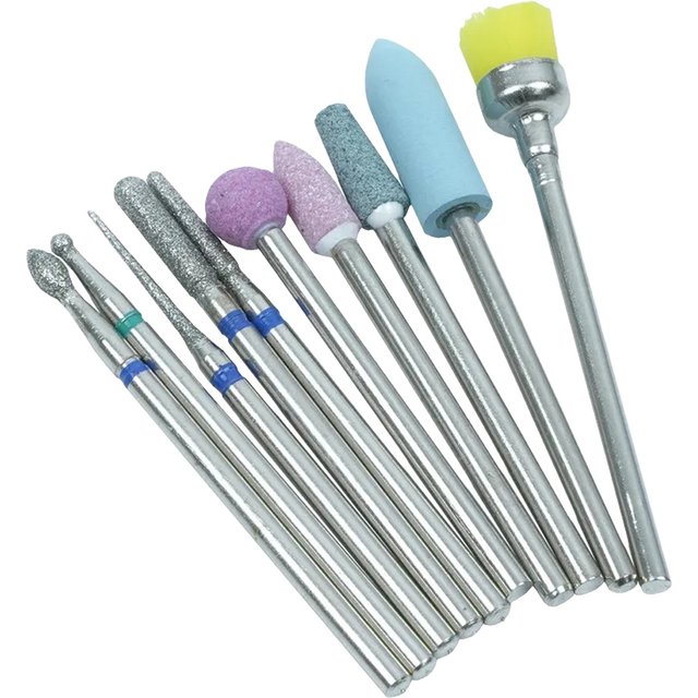 10pcs Diamond Nail Polishing Head Set Drill Bitsnail Russian Polishing Tools Milling Cutters for Removing Gel Varnish