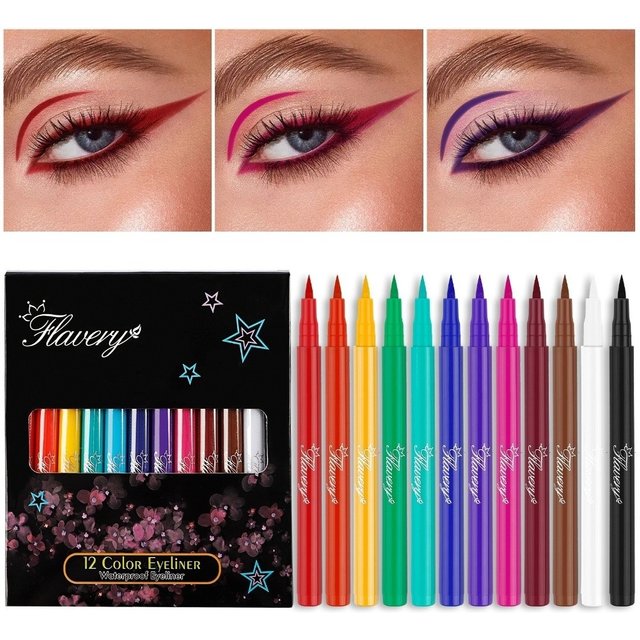 12 Colors Set Precision Tip Matte Liquid Eyeliner Neon Colors Smudgeproof Colorful Eyeliner Pencil Easy Application
