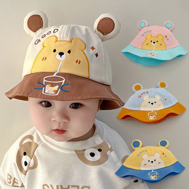 Cute Bear Ear Baby Bucket Hat Kids Boy Girl Panama Basin Cap Outdoor Wide-Bim Toddler Sunscreen Cap Cartoon Kids Fisherman Caps