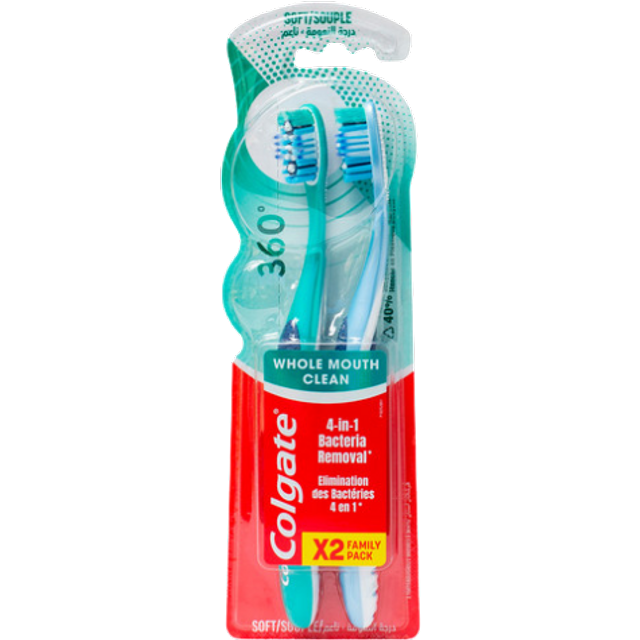 Colgate 360° Whole Mouth Clean Soft Toothbrush - 2 pcs