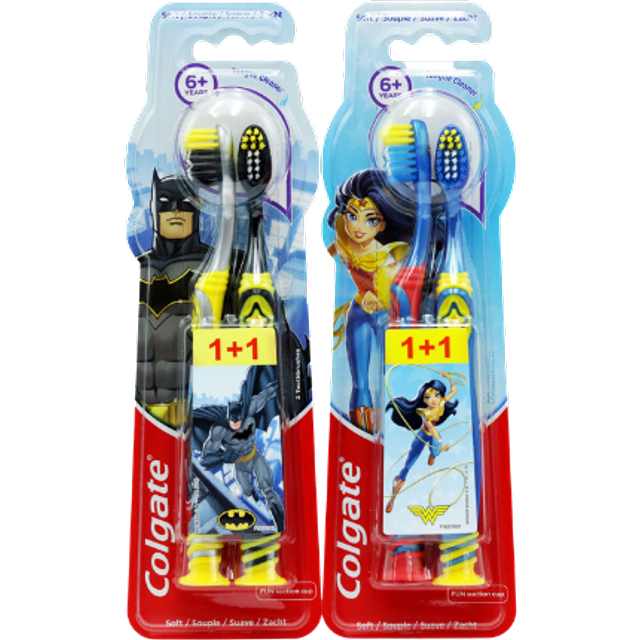 Colgate Batman & Wonder Woman Kids Soft Toothbrush - 2 pcs - Assorted