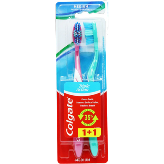 Colgate Triple Action Twin Medium Toothbrush - 2 pcs