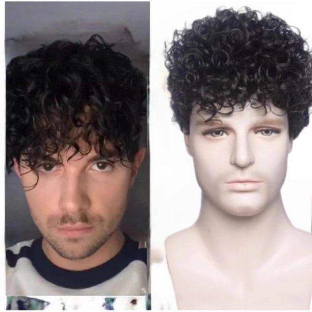 Men's Stylish Short Curly Synthetic Wig Trendy Full Length European American Hair Extensions Average Size High Temperature Lace For Everyday Wear