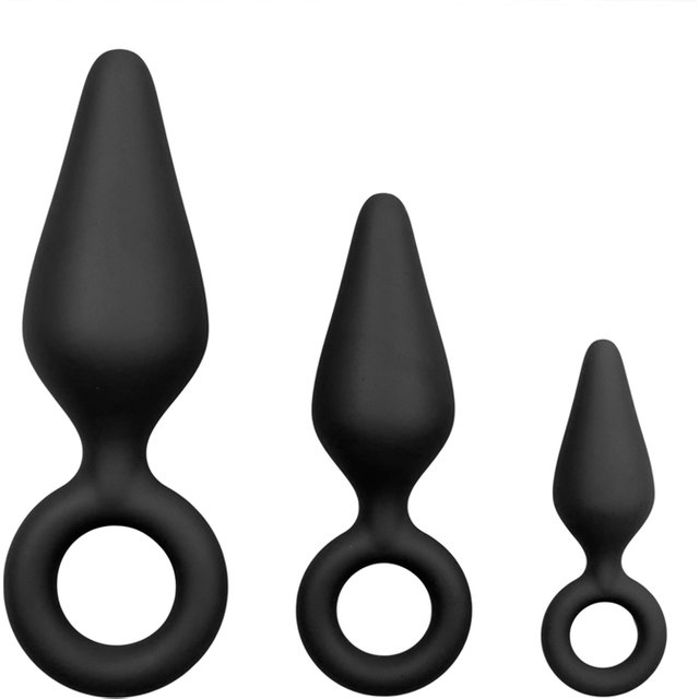EasyToys - Set de 3 plugs anaux avec boucle de retrait - Noir