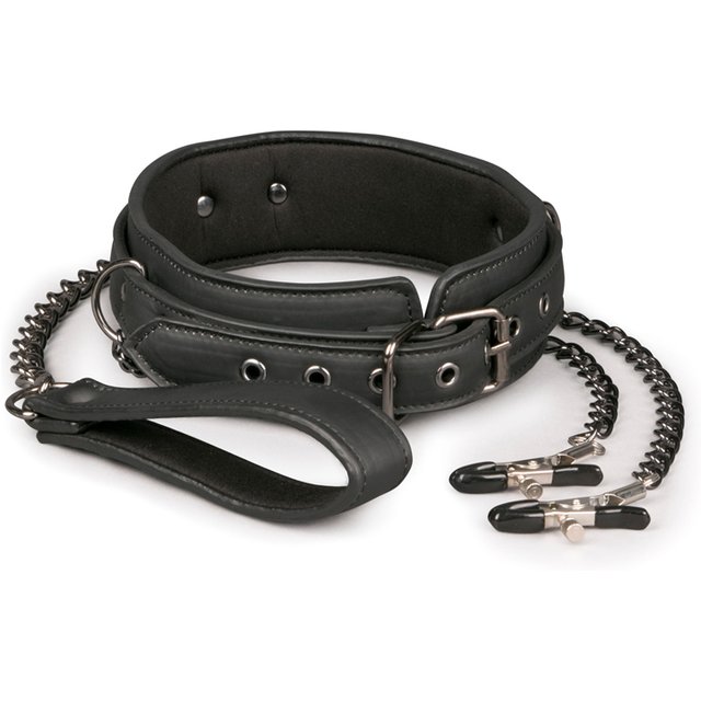 Collier en cuir avec chaîne de mamelons