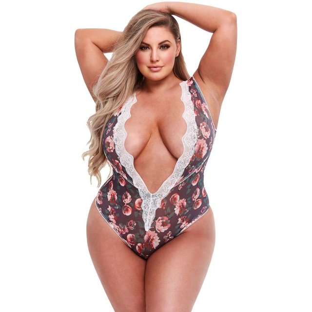 – GREY FLORAL & LACE Teddy – Blanc Queen Size