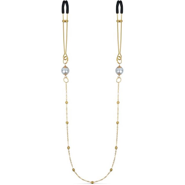 Pinces à mamelons dorées avec chaîne et perles