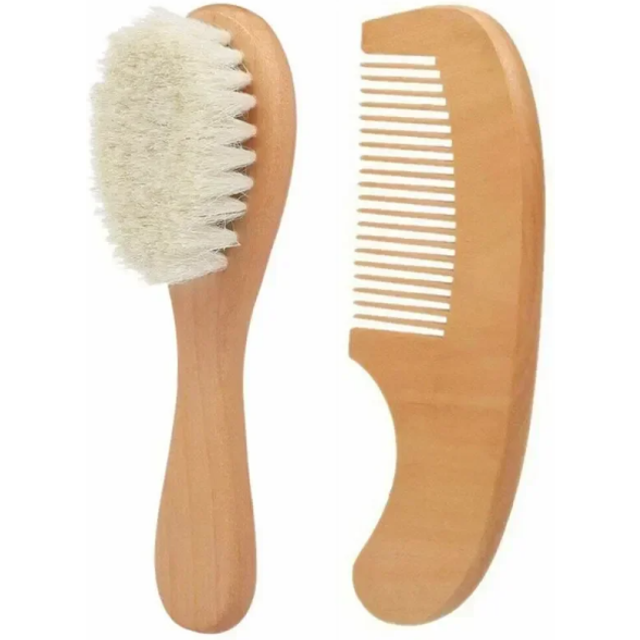 2er Set Neugeborenen Wollbürste und Kamm aus Naturholz Baby Haarpflege Sanftes Kämmen Baby Säuglingshygiene