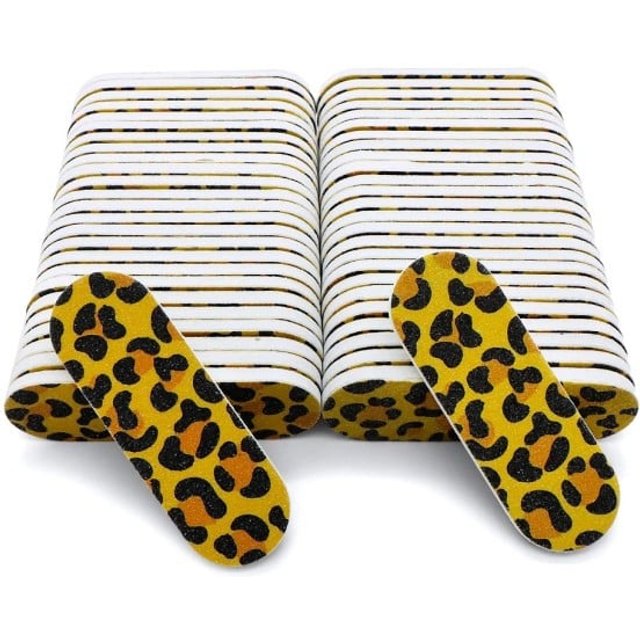 50 sztuk Pilnik do paznokci 6 x 1,9 cm Motyw lamparta Papier ścierny Gąbka EVA Mini jednorazowy pilnik Manicure pedicure