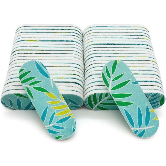 50 sztuk Pilnik do paznokci 6 x 1,9 cm Tropiczny motyw liści Papier ścierny Gąbka EVA Mini jednorazowy pilnik Manicure pedicure
