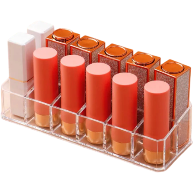 Acryl Organizer für Lippenstifte 12 Fächer 17,5 x 6,1 x 4,2 cm Ständer für Make-up Halter für Kosmetik Aufbewahrungsbox für Lippenstifte und Pinsel