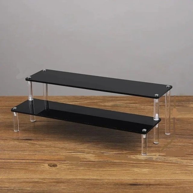 Acrylständer 2 Ebenen 40 × 14,5 × 10 × 8 cm schwarzer Organizer für Figuren Parfums Schmuck Vitrine für Sammlerstücke