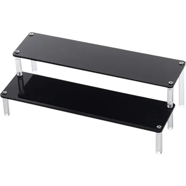 Acrylständer 2 Ebenen 40 × 17,5 × 10 × 10 cm schwarzer Organizer für Figuren Parfums Schmuck Regale zur Präsentation von Sammlerstücken