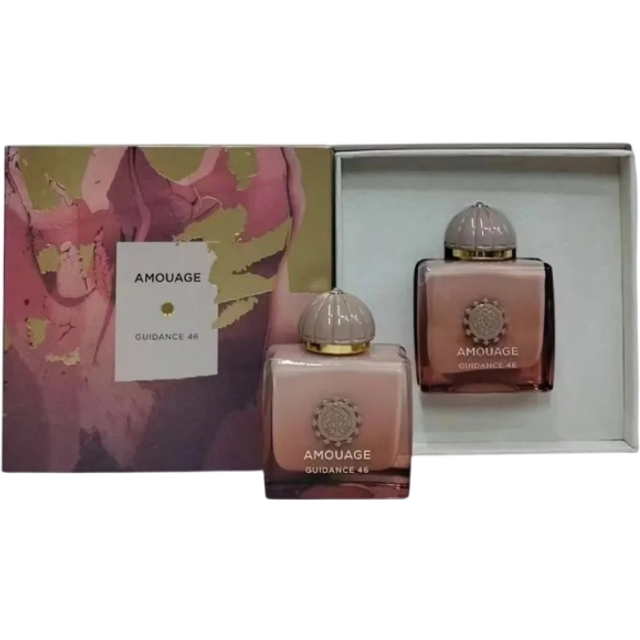 Amouage Guidance 46 woda perfumowana 100 ml unisex Eau de parfum zapach gruszki, róży i szafranu różowa butelka dla kobiet i mężczyzn