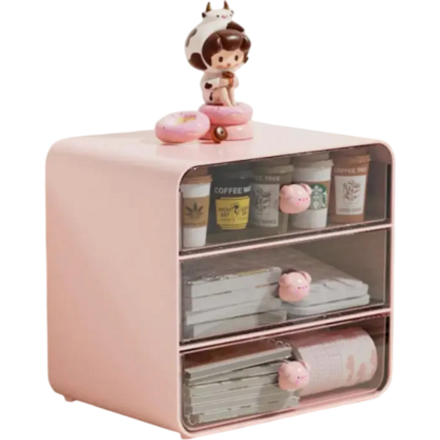 Aufbewahrungsgestell für Kosmetikartikel mit Schubladen 17,5 × 13 × 16,5 cm Kunststoff Organizer für Kosmetik und kleine Accessoires rosa