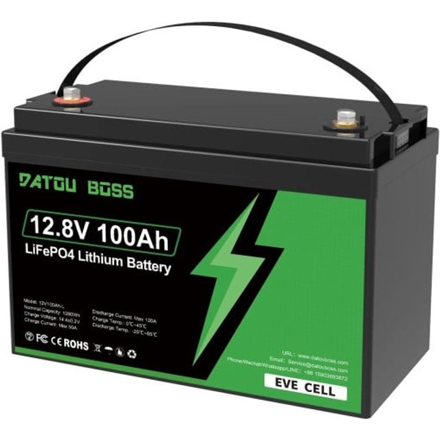 Batterie DATOU BOSS 12,8 V 100 Ah LiFePO4 Lithium-Akku 1280 Wh 12V100Ah-L mit EVE-Zellen schwarz für Wohnmobile Solarsysteme und Boote