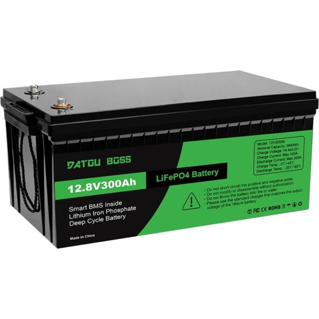 Batterie DATOU BOSS 12,8 V 300 Ah LiFePO4 Akku 3840 Wh DT-300Ah Smart BMS 52,6 x 23,5 x 22 cm schwarz für Wohnmobile und Solarsysteme