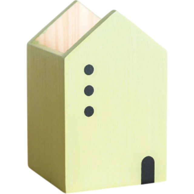 Bleistifthalter aus Holz, 12,5 x 8 x 8 cm, mit Cartoon-Haus, Schreibwaren-Organizer, Pinsel-Aufbewahrungsbox, Make-up, Büro, Student hellgrün