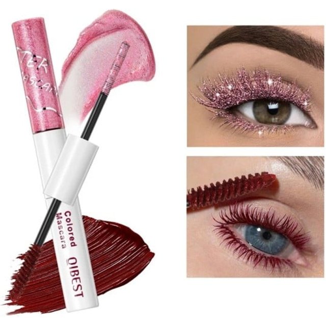 Błyszcząca kolorowa wydłużająca mascara z dwoma szczoteczkami, 10 g, kolorowy pigment i brokat dla wyrazistego kreatywnego makijażu czerwony