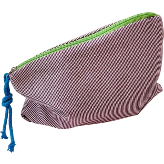 Damen Karierte Kosmetiktasche 21 x 17 cm Baumwoll- und Leinen Reise-Clutch für Make-up Großzügige Aufbewahrungstasche mit Reißverschluss lila