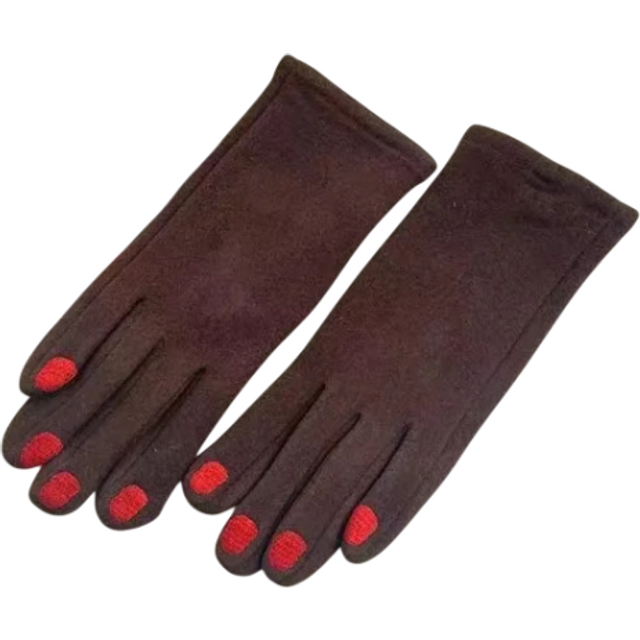Damen Strickhandschuhe Einheitsgröße Stilvolle Winterhandschuhe mit Nagellackmotiv aus Polyester braun