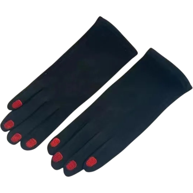 Damen Strickhandschuhe Einheitsgröße Stilvolle Winterhandschuhe mit Nagellackmotiv aus Polyester schwarz