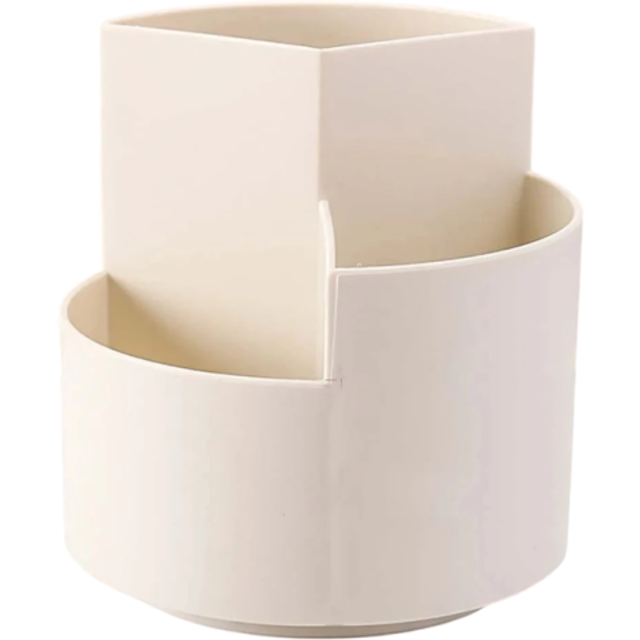 Drehbarer Stifthalter, 12 x 12 x 8 x 5,5 cm, Büro-Aufbewahrungsbox mit 3 Fächern für Make-up-Pinsel, Schreibutensilien, Schreibtisch-Organizer