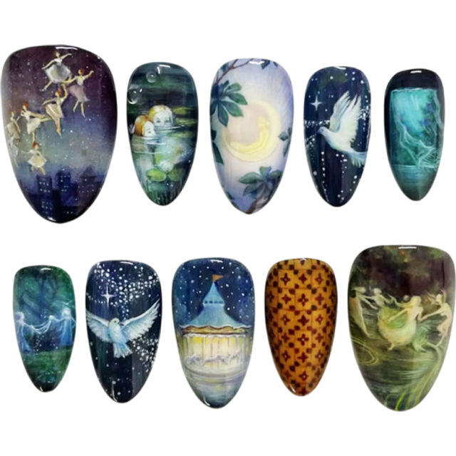 Elegancki zestaw do manicure 24 dekoracyjnych paznokci w kształcie migdałów 25,6–18,3 mm 12 rozmiarów błyszczące słodkie wzory z klejem