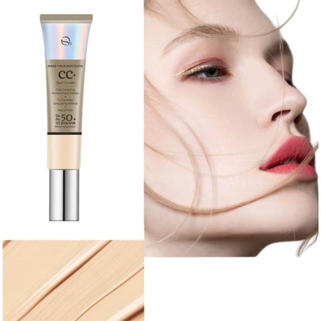 Hydratujący CC kremowy podkład 30 ml SPF 50+ Wodoodporny długotrwały Rozświetlający płynny korektor Dla wszystkich typów cery Ivory