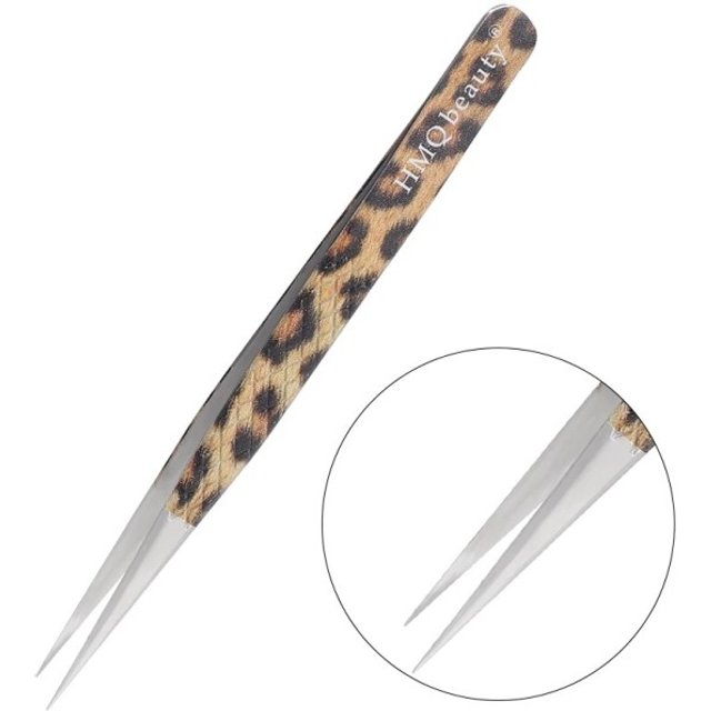 Kosmetische Pinzette für Wimpern mit Nadelspitzen Hochpräzise antistatische Edelstahl Leopardmuster Für die Anwendung von künstlichen Wimpern