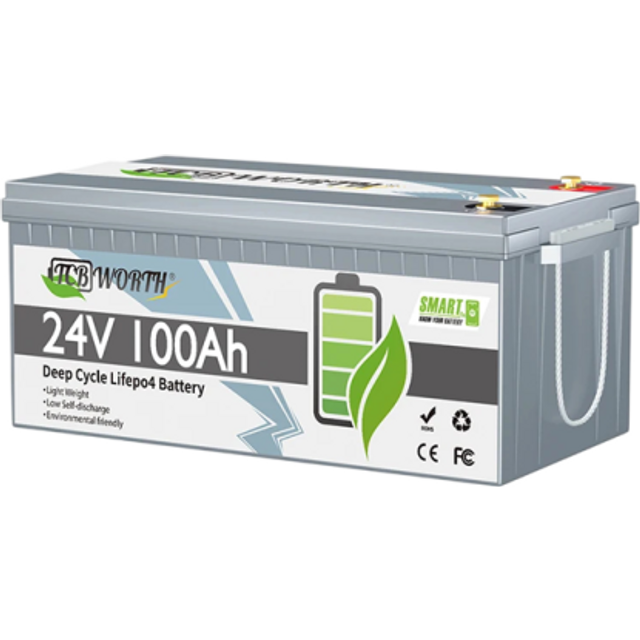 LiFePO4 Batterie 24 V 100 Ah 2560 Wh Tiefenzyklische mit BMS-Schutz und M8-Anschlüssen Grau Boote Wohnmobile sowie Solar- und Backup-Systeme
