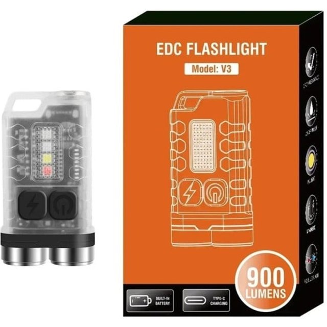 Mini EDC LED latarka V3 900 lm USB-C ładowana 56 × 31 × 15 mm IP65 kieszonkowa latarka z breloczkiem