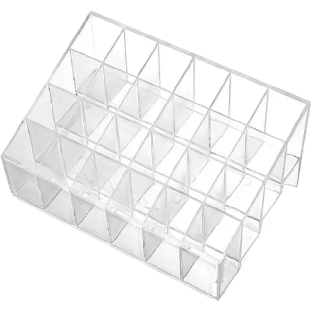 Organizator na szminki 10,5 x 15 x 7,5 cm Plastikowy stojak z PP z 24 przegródkami 2,5 x 2,5 cm Przezroczysty kosmetyczny uchwyt na makijaż