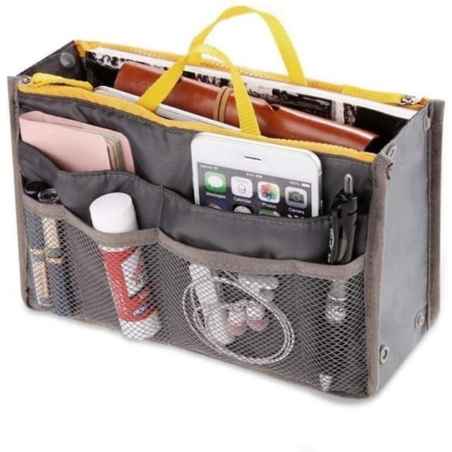 Organizer do torebki na kosmetyki i drobiazgi Torba podróżna z uchwytami i zamkiem Wiele kieszeni i przegródek Poliester 27 x 16 x 9 szary