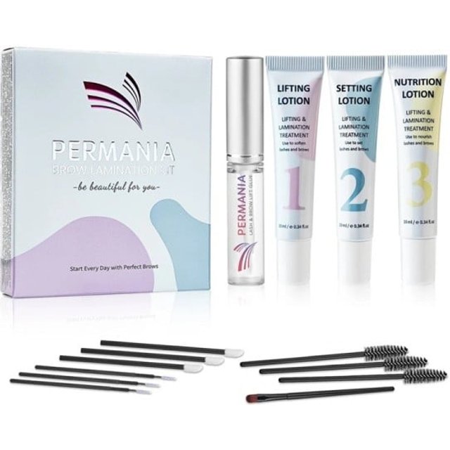 PERMANIA zestaw do laminacji rzęs i brwi 3x10 ml Profesjonalny lifting rzęs i laminacja brwi trwała pielęgnacja utrwalenie podkręcenie odżywienie rzęs