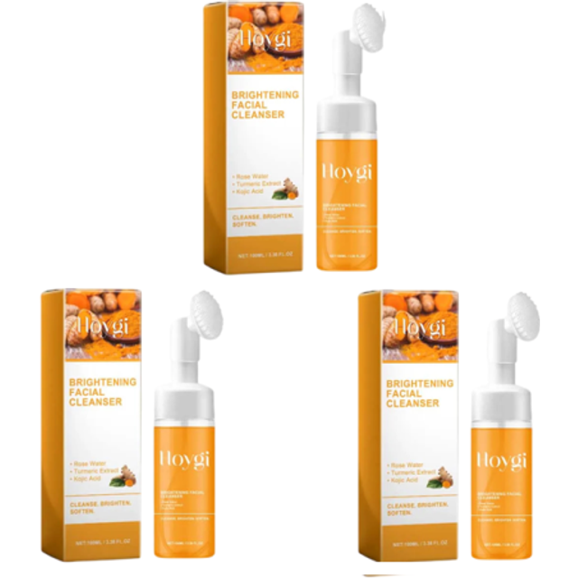 Piana do mycia twarzy 3 szt. po 100 ml Łącznie 300 ml zapasu Skład z kurkumą i kwasem kojowym Nakładka z szczoteczką Dla cery tłustej