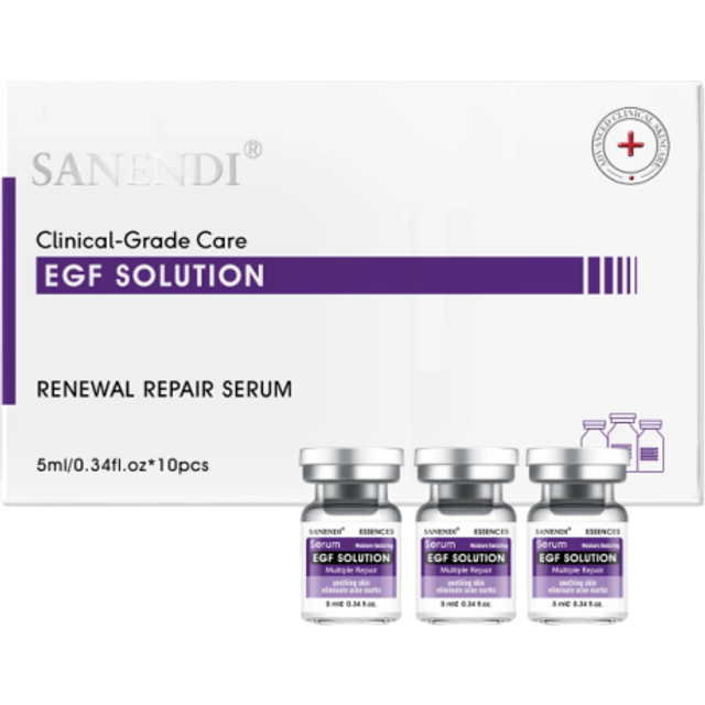 SANENDI EGF Solution serum do regeneracyjnej pielęgnacji skóry 10×5 ml regeneracyjne ampułki fioletowo-białe kosmetyczne serum