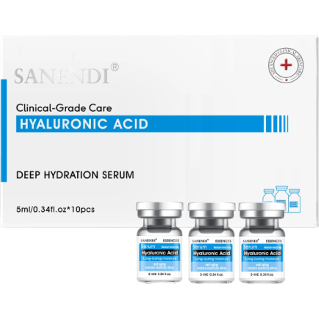 SANENDI serum hialuronowe do głębokiego nawilżenia 10×5 ml kwas hialuronowy niebiesko-białe ampułki pielęgnacyjne