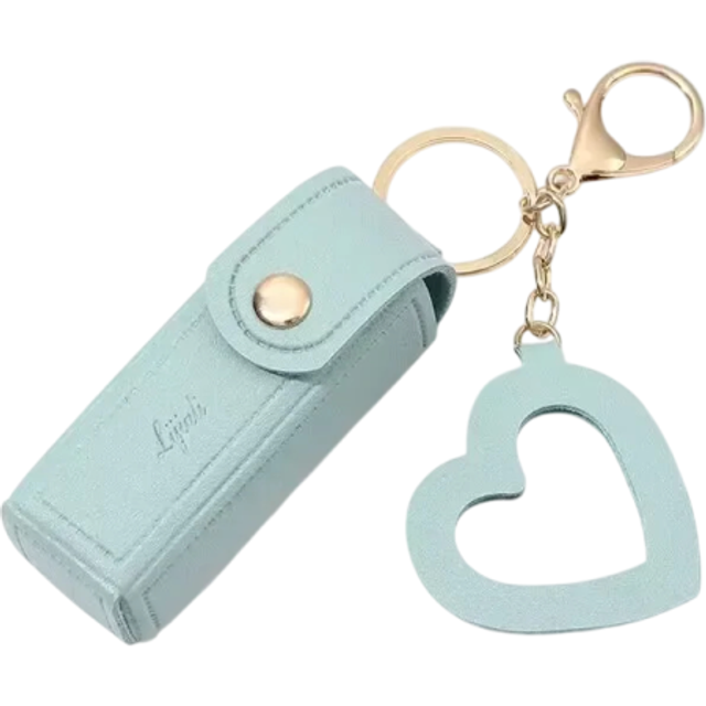 Schlüsselanhänger 9 x 3 cm Lippenstiftetui aus PU-Leder Tragbare Mini-Tasche für Schlüssel Handtasche Elegantes kosmetisches Accessoire grün