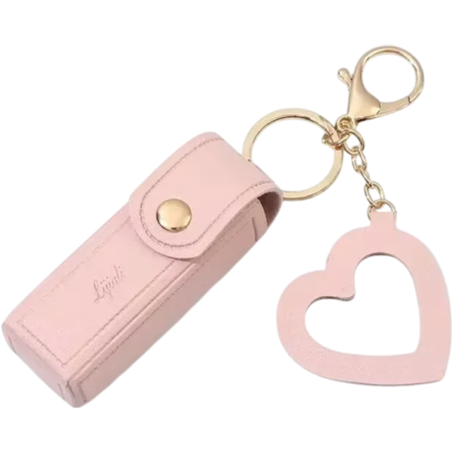 Schlüsselanhänger 9 x 3 cm Lippenstiftetui aus PU-Leder Tragbare Mini-Tasche für Schlüssel Handtasche Elegantes kosmetisches Accessoire rosa