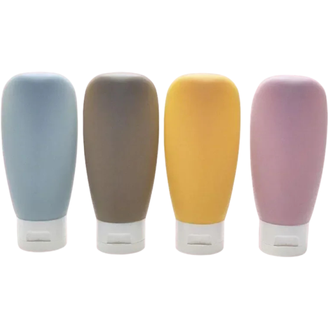Set mit 4 bunten Reiseflaschen aus Silikon, 60 ml, weich, matt, nachfüllbare Tuben für Shampoo und Lotion, tragbare Quetschbehälter