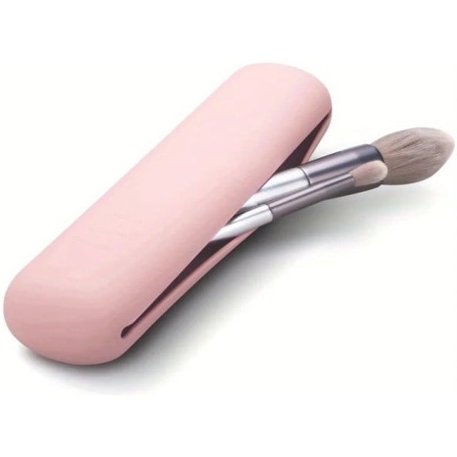 Silikonowa kosmetyczka na makijaż podróżne etui 20,5 × 5,5 cm elastyczny materiał do przechowywania kosmetyków i pędzli w podróży różowy